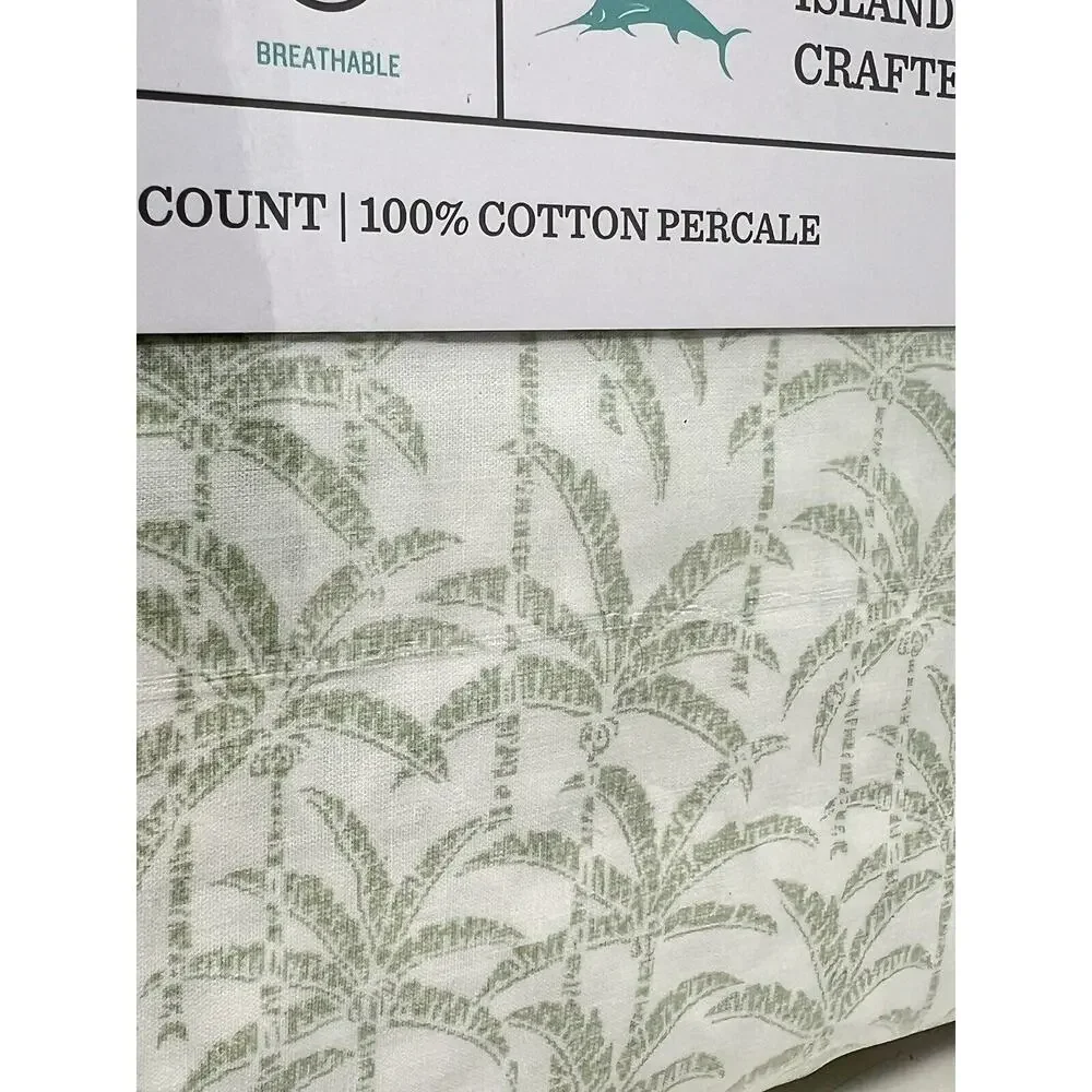 Tommy Bahama Lovely Palms Queen Sheet Set Spring Green All Cotton Percale NIP - Picture 3 of 9